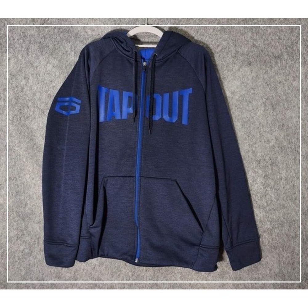 Tapout Men Hoodie L Full Zip Logo Strikeforce Blue Gym Training Y2K Nostalgic